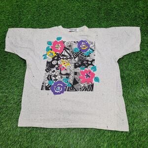 Vintage Floral Flower Shirt Women Large 23x25 Paint-Splatter